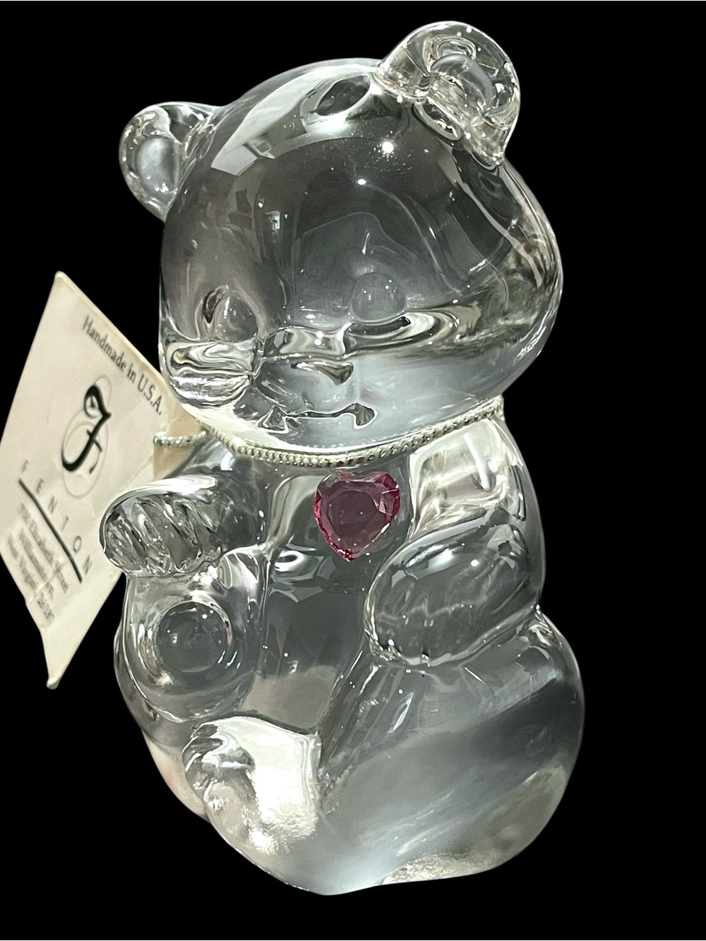 Vintage 1990s Fenton Art Glass October Birthstone Bear Figurine/Paperweight